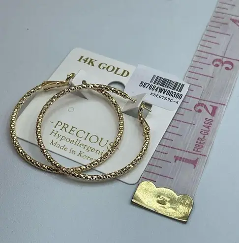 NWT Precious 14K gold dipped textured hoops.