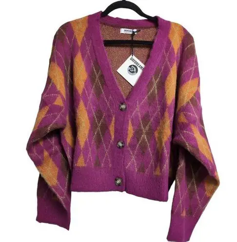 Daydreamer NWT Fuchsia Sunset Argyle Button V Neck Long Sleeve Cardigan XL New