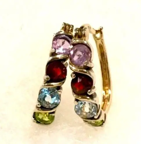 Ross Simons Ross-Simons Vermeil Gold Plated Sterling Silver Multi Gem Stone Hoop Earrings