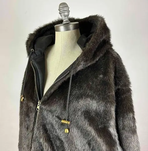 Charles Klein Hooded Reversible Faux Fur / Silk Coat Size 3X Black