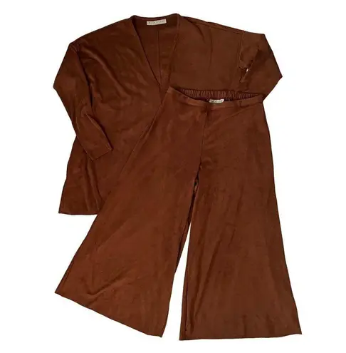 Bryn Walker  XXS Faux Suede Baxter Lagenlook Tunic Top Ella Pants Brown Wide Legs