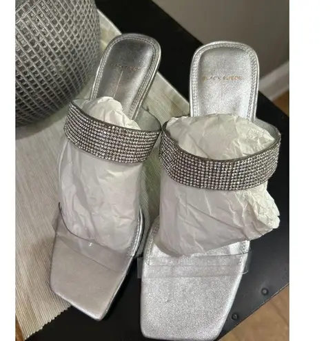 Black Suede Studio Cali SILVER Glitter Slide Sandal Womens Size 38.5