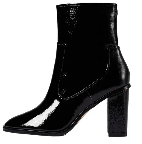 Donald Pliner NEW Leather BOOTIE ANKLE BOOT 9.5 Womens Black Crinkle Patent Shoe