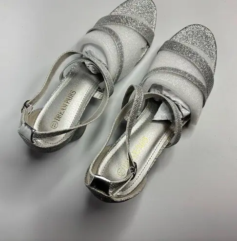 Dream Paris DREAM PAIRS Madison Ankle Strap Low Chunky Black Heel Sandal in Silver/Glitter