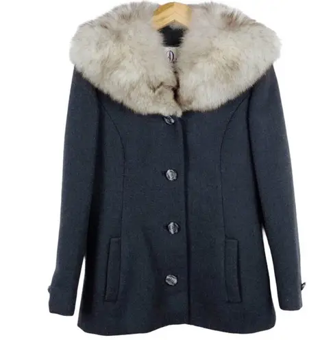 Vintage 1950s Claire Dratch Bethesda Fox Fur Collar Virgin Wool Jacket Coat S