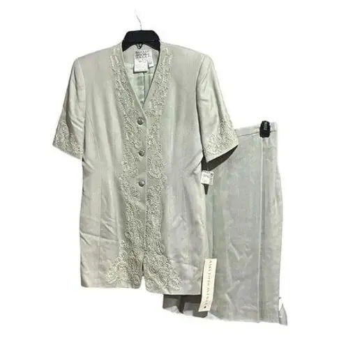 Badgley Mischka NWT Vintage Sz 8 Dress Suit Skirt Jacquard Deadstock Green #O6-8