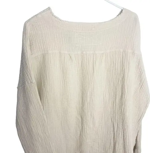 Pink Lily  knit waffle knit gauzy shirt tan cream size XL k