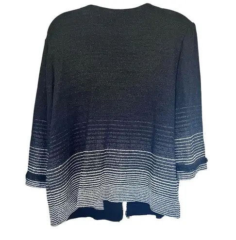 Ming Wang Black White Ombre Striped Metallic Knit Cardigan Sweater Size Large