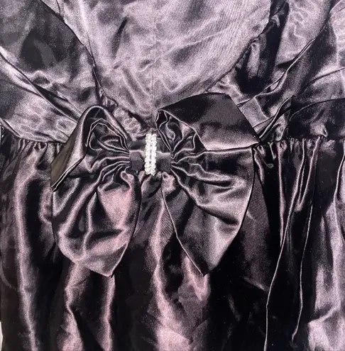 Vintage 80s Steppin Out Strapless Black Cocktail Dress Bow Rhinestone 3 Satin Size undefined