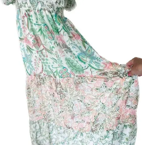 House of Harlow floral mixed print lace edged flutter maxi dress size M medium