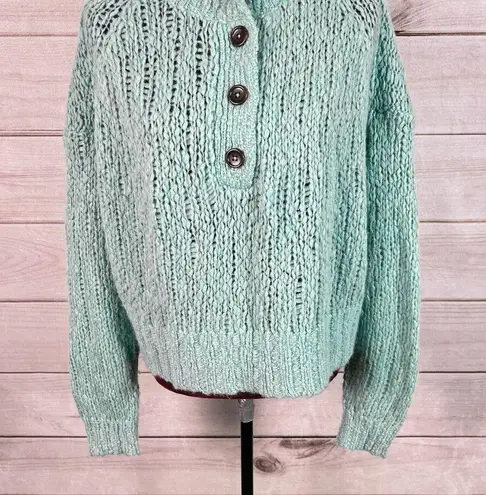 Everlane  The Lofty-Knit Henley Womens Sweater Sz S Teal Mock Neck Wool Blend