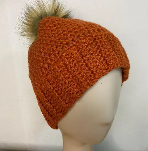 Beanie Hat Adult Orange Brim Boho Slouchy Knitted Winter Ski Handmade