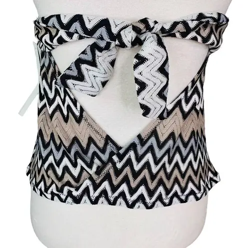Perry Ellis Tankini Top S Black White Gray Taupe Chevron Removable Pads New