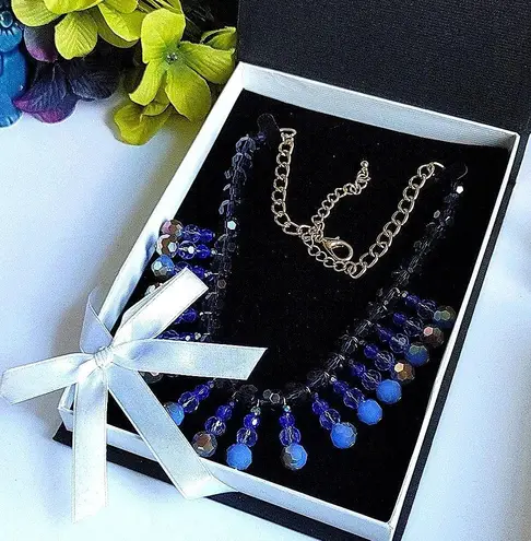 Stunning Gold Tone Chain with Blue Crystals Bid Necklace