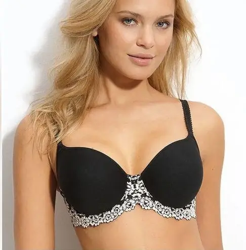 Wacoal  black bra with a white lace accent. Size 38DD