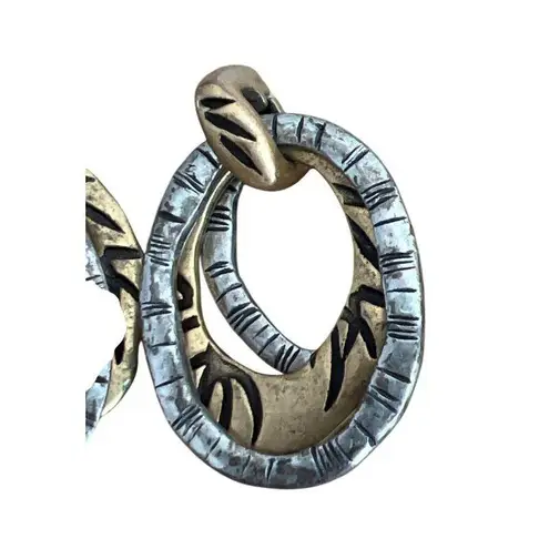 Chicos Silver Gold Tone Dangle Pierced Earrings Etched Layered Circles 1.25"