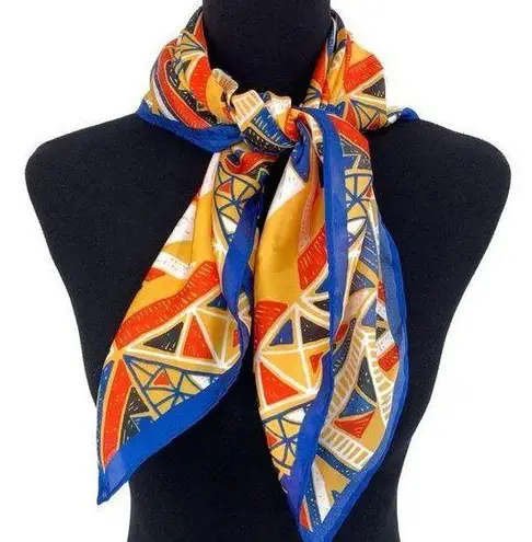 GEOMETRIC Square Neck Scarf Red Yellow Blue White