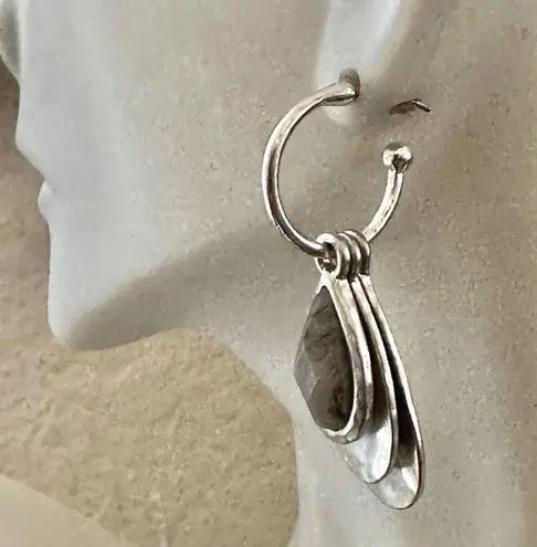 Bella Uno Sterling Silver Dangle Earrings with Gray Stone Accents