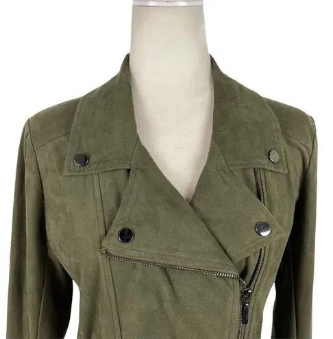 Lysse Womens Bea Olive Green Faux Suede Asymmetric Moto Crop Jacket Size Medium
