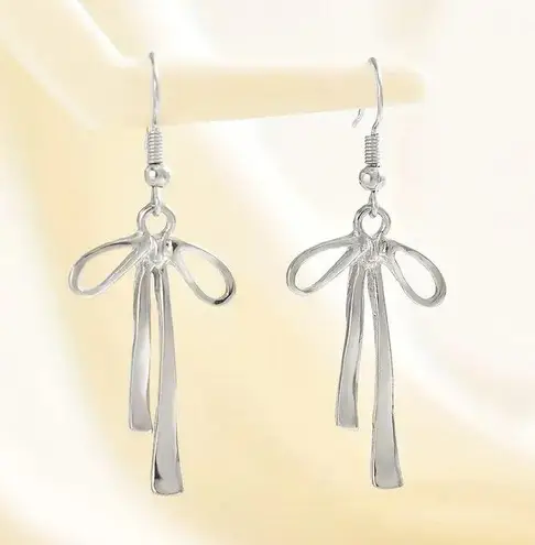 NEW Silver Coquette Bow Dangle Earrings Elegant Drop Bow Earrings Jewelry, y2k