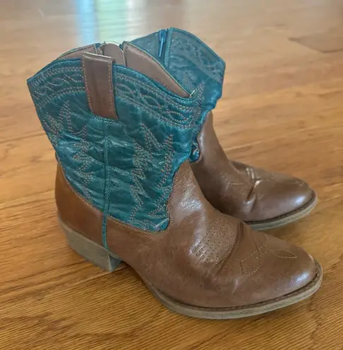 Coconuts by Matisse  Pistol Cowboy Boots Women’s 6.5M Cognac Teal Ankle - Image 1