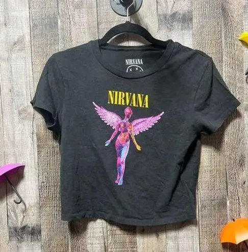 Nirvana Black Graphic Crop Band Tee Juniors