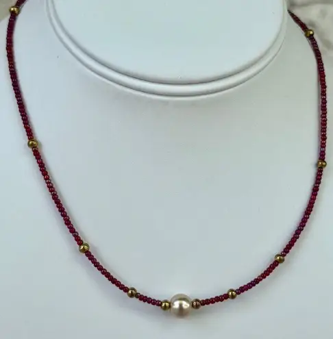 Hand Crafted Pearl Focal Beaded Pink Fuchsia Seed Beads Necklace Purple