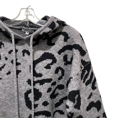 White Birch  Leopard Print Hooded Sweater Grey Black Size Medium