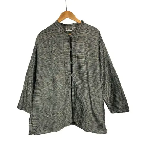 Chicos Design Womens Silk Striped Jacket Size 3 Made In India Black