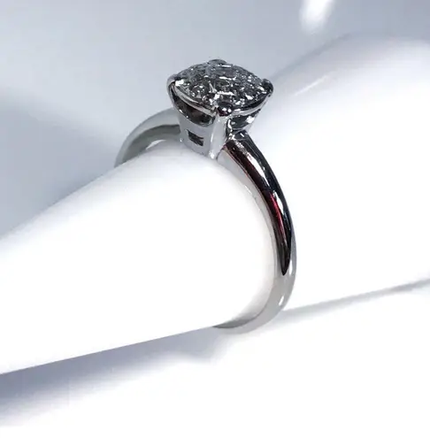 14KT GYPSY SET DIAMOND MID CENTURY MODERN SOLID WHITE GOLD RING