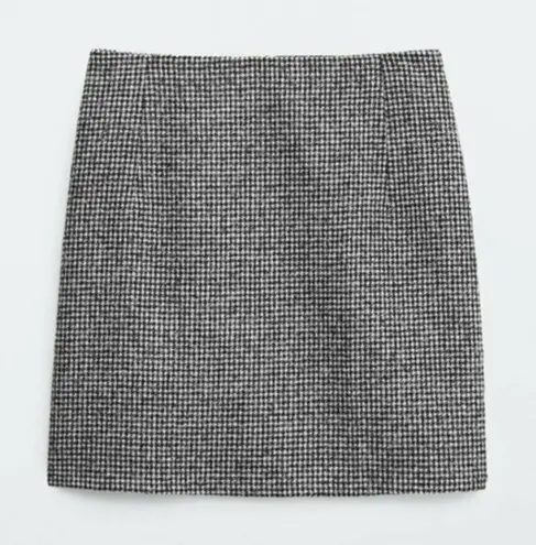 Massimo Dutti NEW WOOL Classic Black and White Houndstooth lined Mini Skirt XS - Image 1