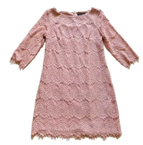Jessica Howard Dress Blush Pink Lace 3/4 Sleeve Lined Sheath Party Size 8P
