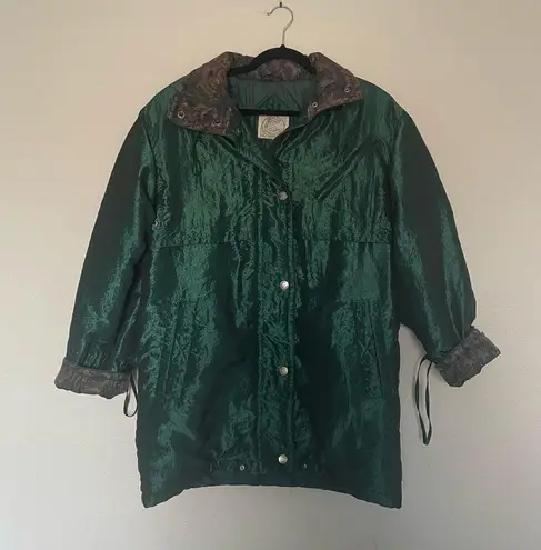 Vintage Metallic Green 90s Puffer Coat Jacket Size M