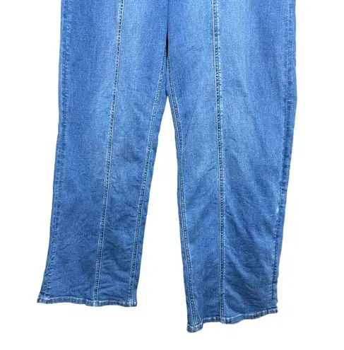 Denim & Co . Stretch Wide Leg Jeans with Seam Detail Medium Wash 14 Reg.