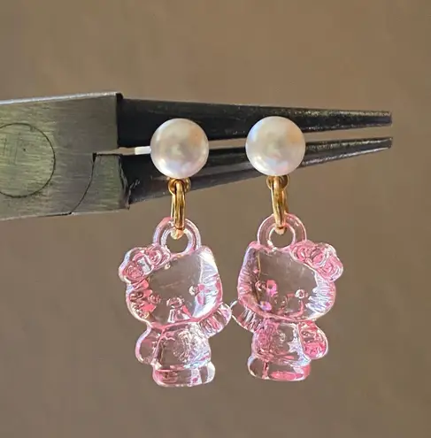 Handmade Kitty Cat Pink Kawaii Y2k Dangle Earrings
