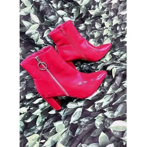 Dream Paris DREAM PAIRS RED PATENT LEATHER SIDE ZIP HEELED BOOT WOMENS SIZE 8