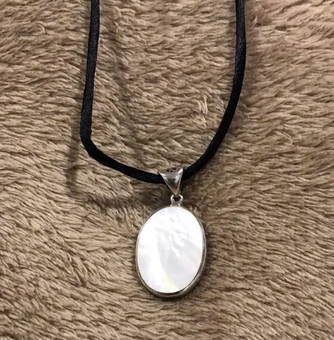 JACK JUDITH Silk Necklace & Marcasite Embellished Silver Mother of Pearl Pendant