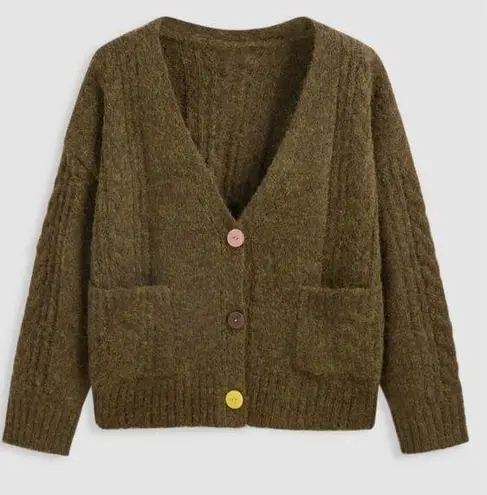 Cider  WOOL-BLEND CABLE KNIT V-NECK POCKET BUTTON CARDIGAN CURVE Size 2XL