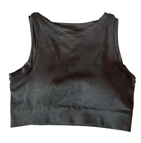 Pro-Fit Women's XL Black Ribbed Cropped Athletic High Neck Tank Top