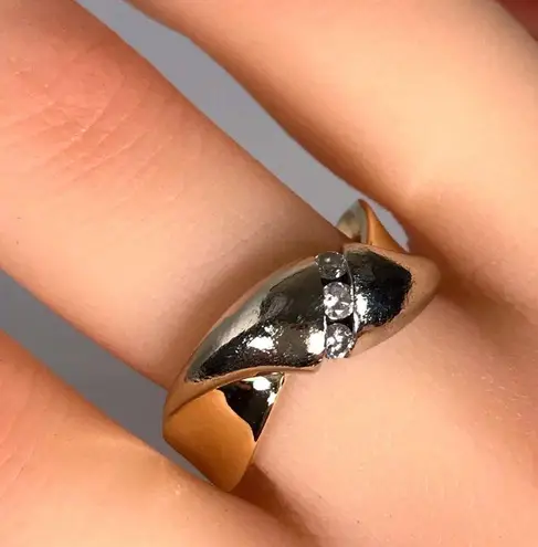 14KT .28 CARAT DIAMOND SOLID YELLOW & CHAMPAGNE GOLD BYPASS RING