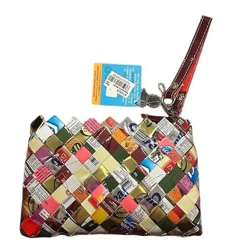 Nahui Ollin Colorful Woven Wristlet Clutch Red