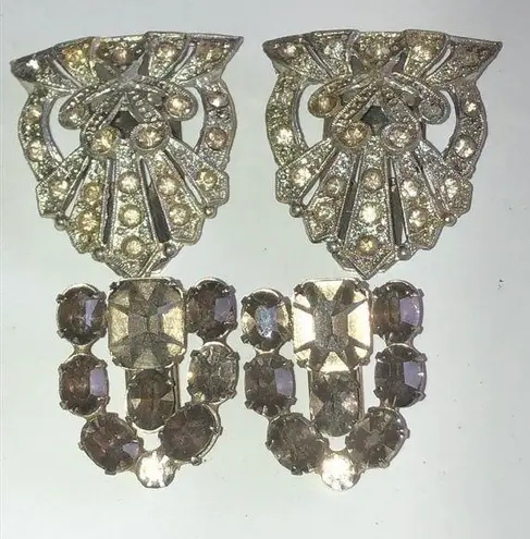 Lot of 2 Shoe Clips Vintage Silver Tone CZ Rhinestones