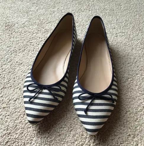 J.Crew Gemma Flats In Stripe 8 Navy Blue White Pointy Ballet Shoes