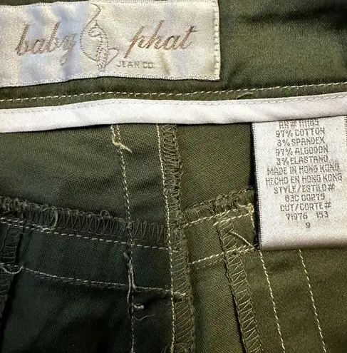 Baby Phat Cargo Pants Convertible Mid Rise Flap Pockets Rolled Hem Olive 9 35x27