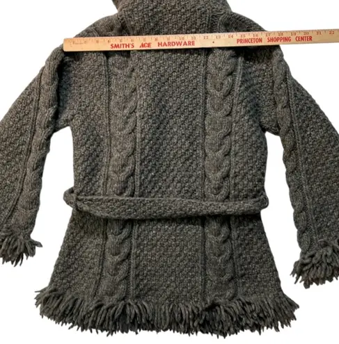 Sisandina Handicrafts 100% Wool Chunky Cable Small Cardigan Gray Fringe Ecuador