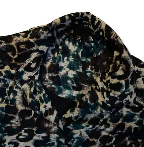 Women’s George Brand Green And Brown Leopard Print Button Down Blouse Size 1X Multiple