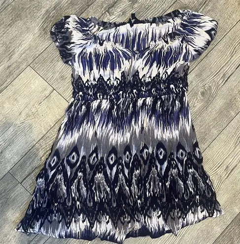 Just Love Womens Medium Blue Black White and Grey Mini Dress Flowy Short Sleeves