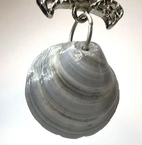 Handmade Dangle Earrings Genuine Handcrafted Seashell Crab Shades of Blue Gray Coastal