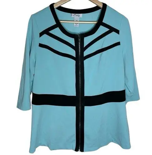 Catherines Curvy Collection turquoise tipped colorblock zip jacket size 16W Blue