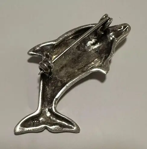 Sterling Silver Marcasite Dolphin Brooch Pin 1 7/8 Inch